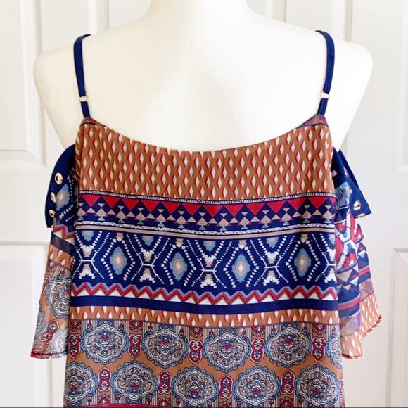 Coco & Carmen Top Blouse Siren Vibrant Print Short Sleeve Cold Shoulder L/XL NEW - Picture 5 of 13